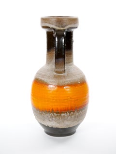 Large Mid-Century West German Porcelain Vase, Orange, Beige & Brown, 18" Tall