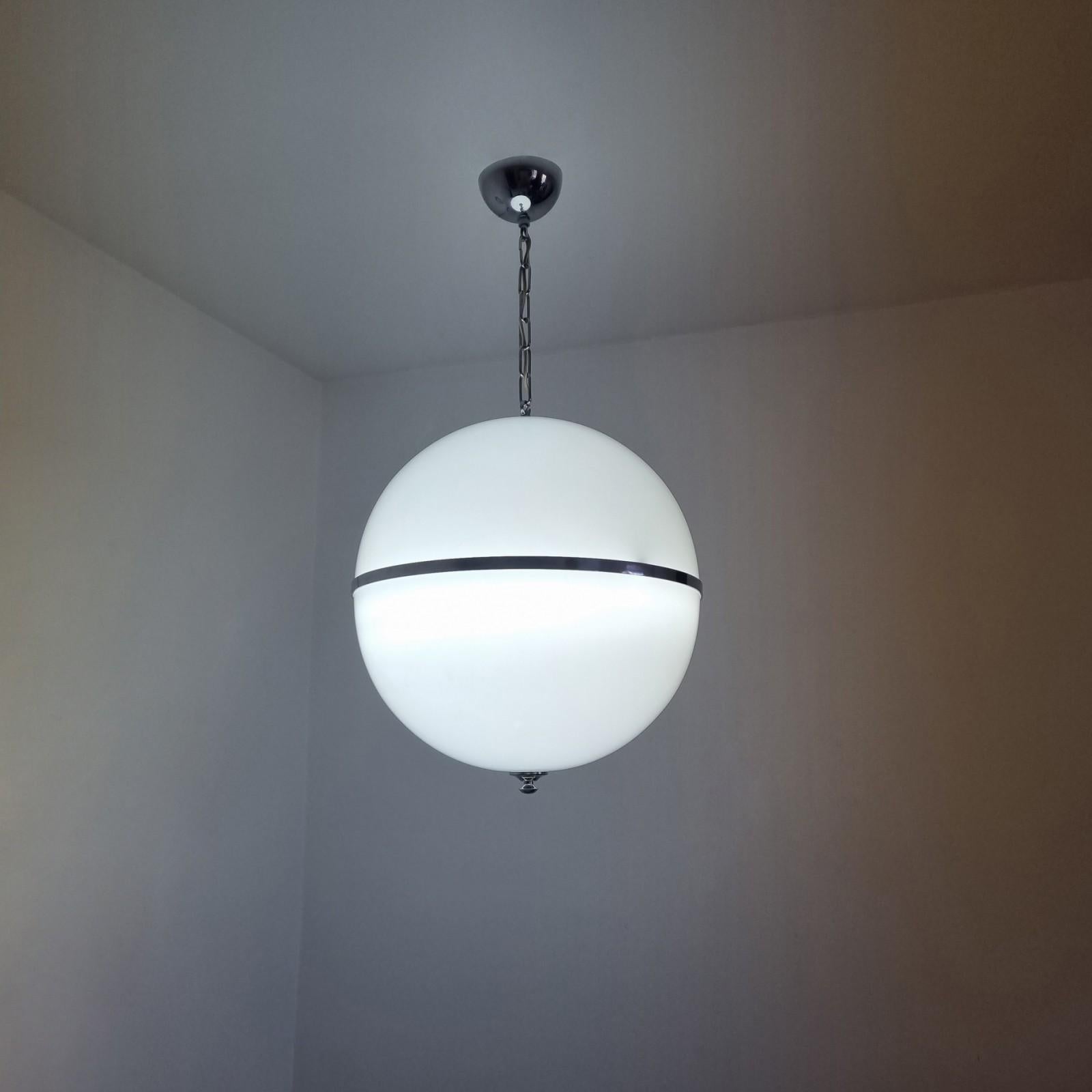 Late 20th Century Large Mid Century White Globe Pendant Lamp, Italy 70s