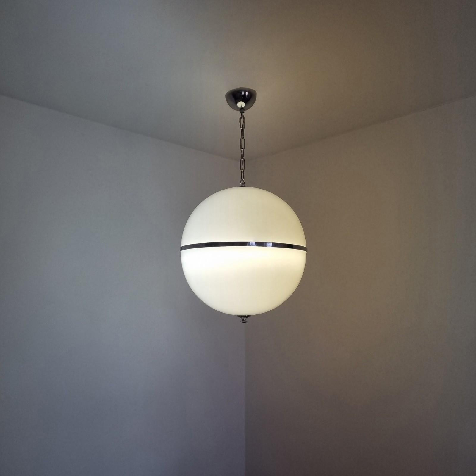Large Mid Century White Globe Pendant Lamp, Italy 70s 1