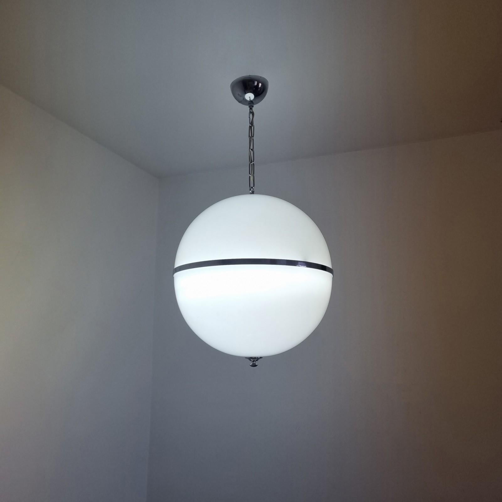 Large Mid Century White Globe Pendant Lamp, Italy 70s 2
