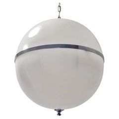 Large Mid Century White Globe Pendant Lamp, Italy 70s
