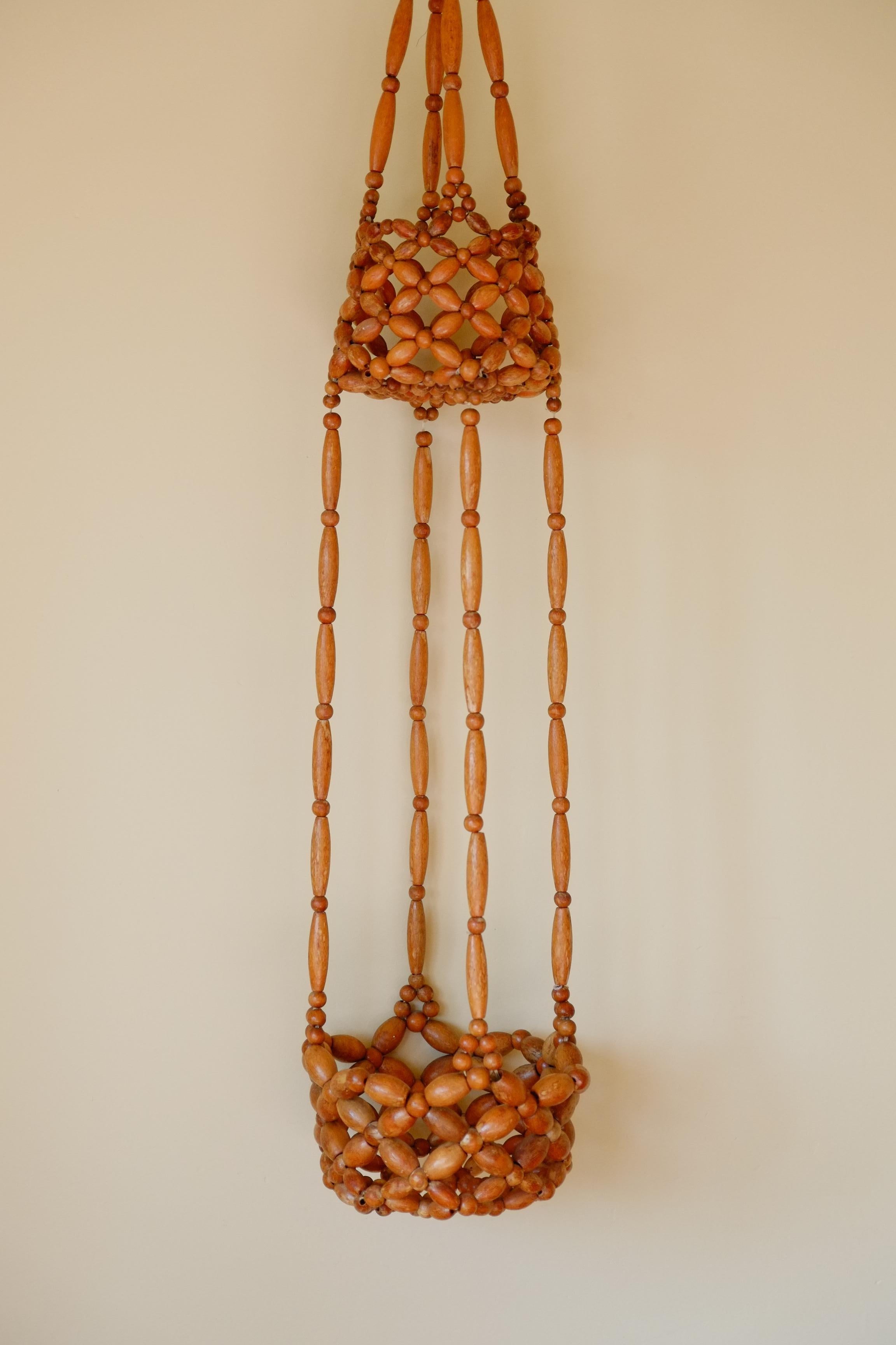 English Rare Large Midcentury Beaded Plant Hanger / Hanging Planter For Sale