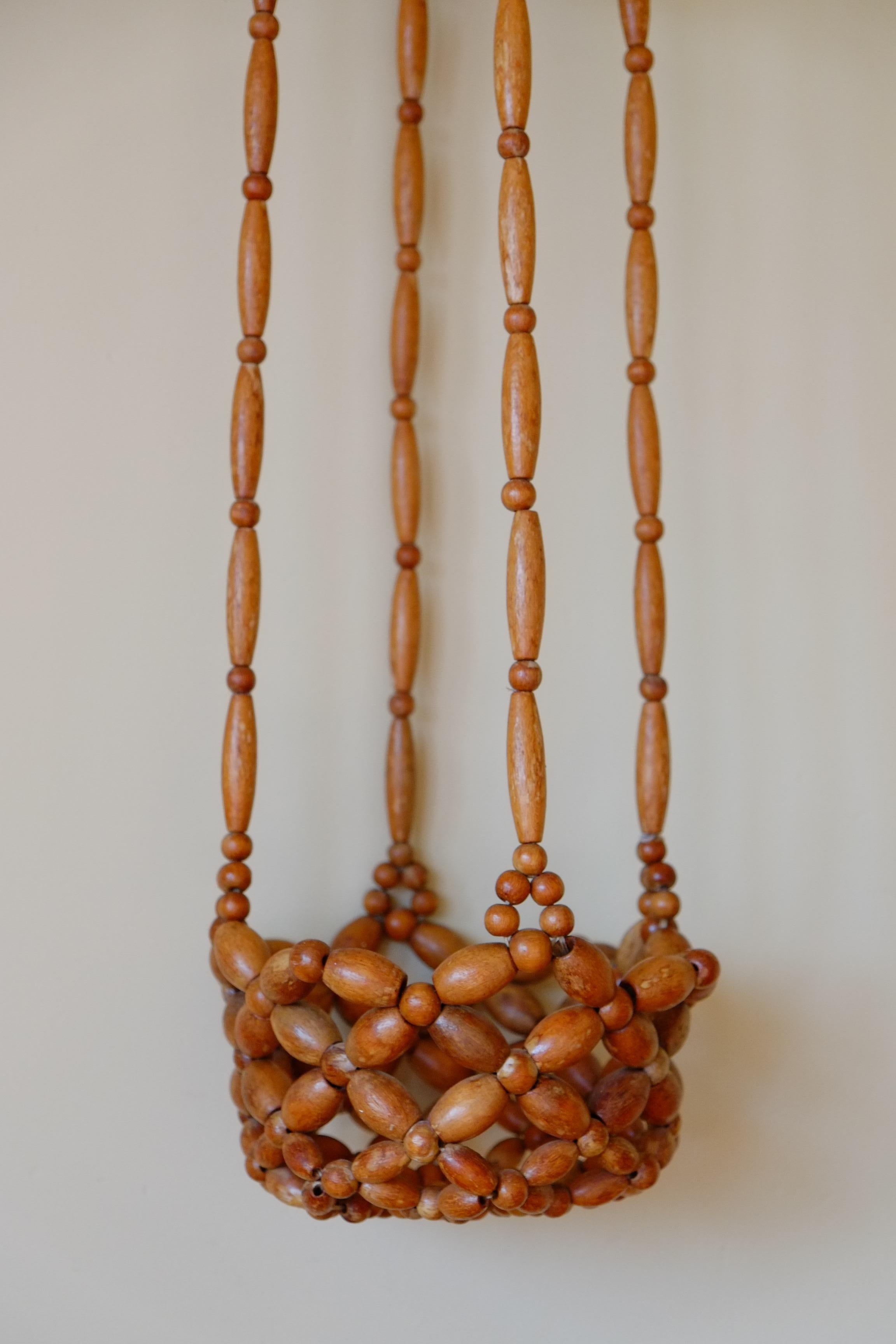 Rare Large Midcentury Beaded Plant Hanger / Hanging Planter In Good Condition For Sale In Leicester, GB