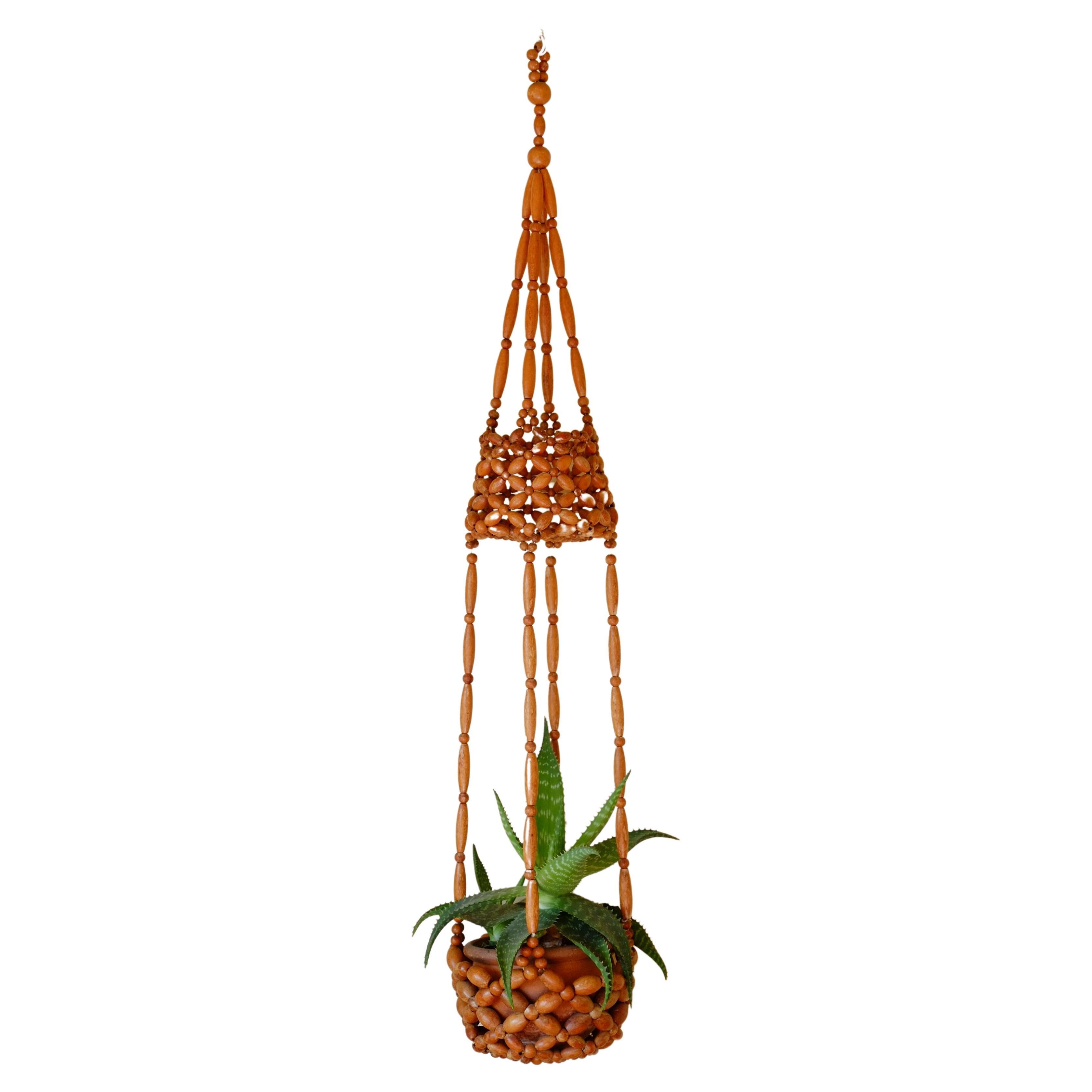 Rare Large Midcentury Beaded Plant Hanger / Hanging Planter For Sale
