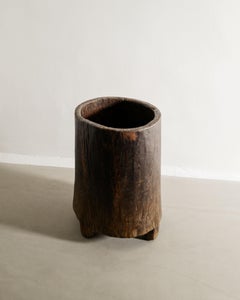 Large Mid Century Wooden Wabi Sabi Hollowed Out Garden Planter Pot, 1950s