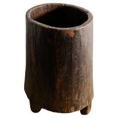 Large Mid Century Wooden Wabi Sabi Hollowed Out Garden Planter Pot, 1950s