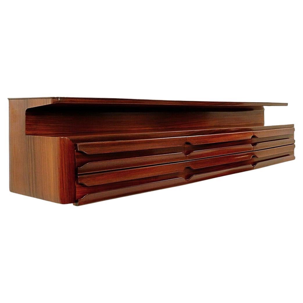 Large Mid-Century Wooden Wall Console, Italy, 1960s