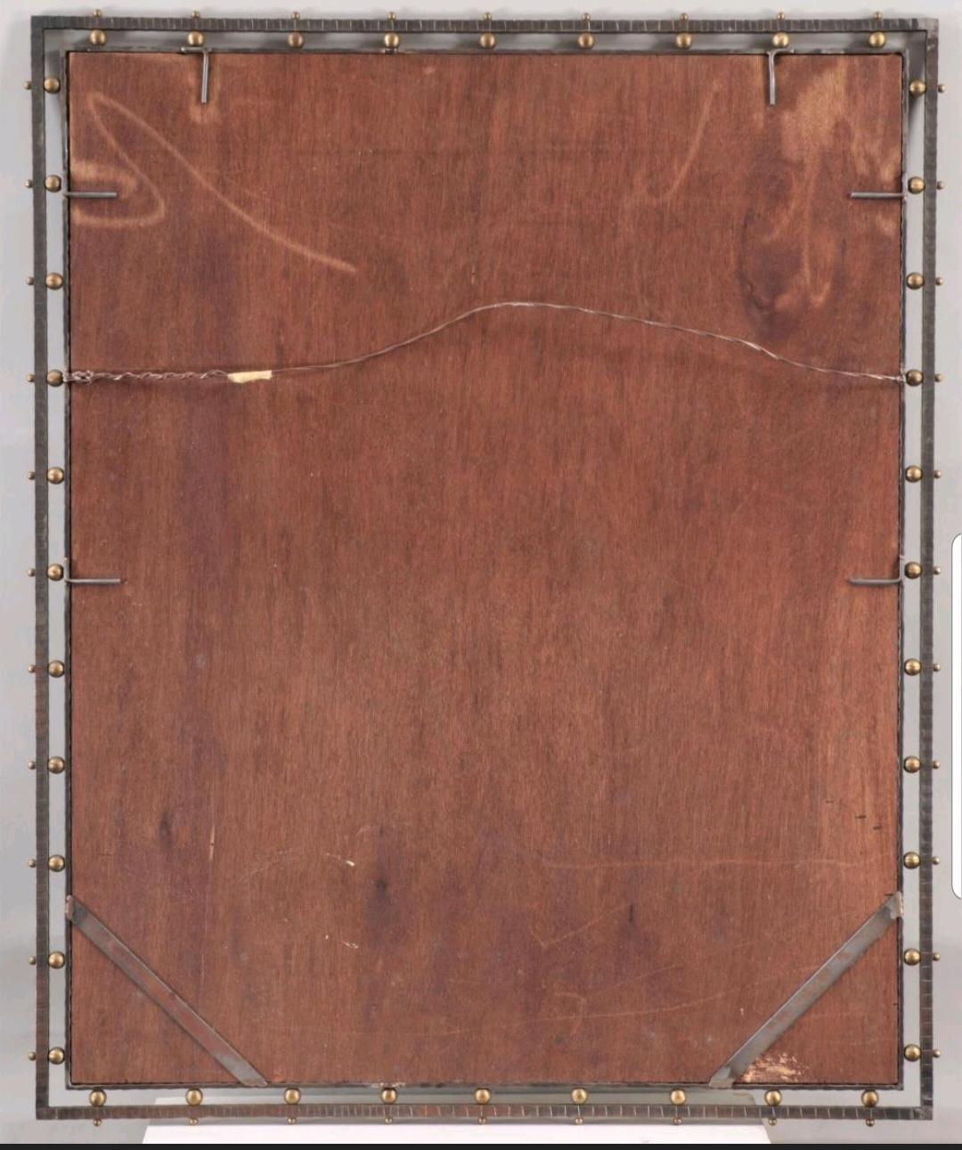 Hand-Crafted Large Mid Century Wrought Iron Mirror with Brass Ball Detail