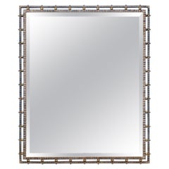 Large Mid Century Wrought Iron Mirror with Brass Ball Detail