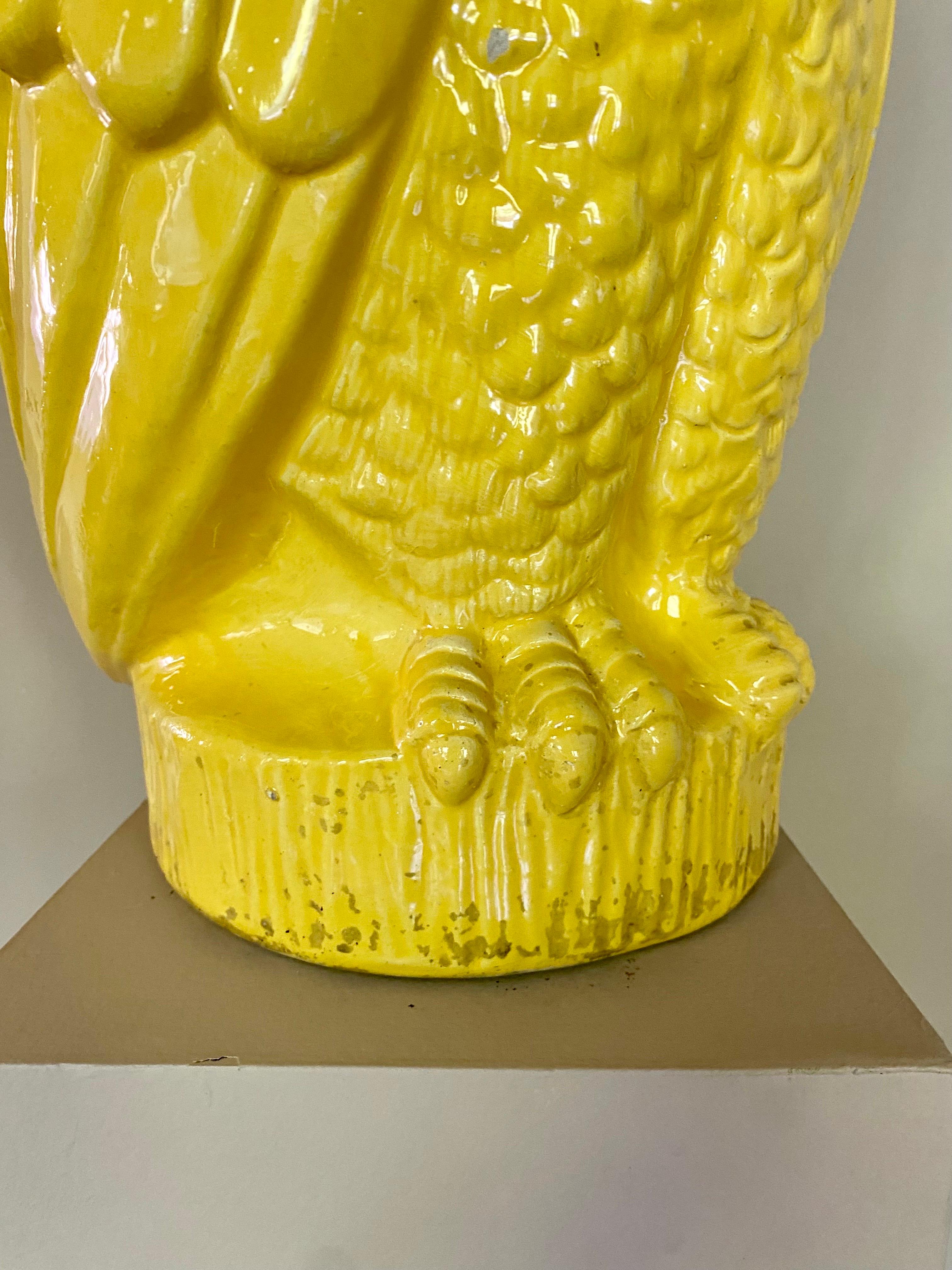 Large Midcentury Yellow Ceramic Pottery Owl Vase or Umbrella Holder For Sale 6