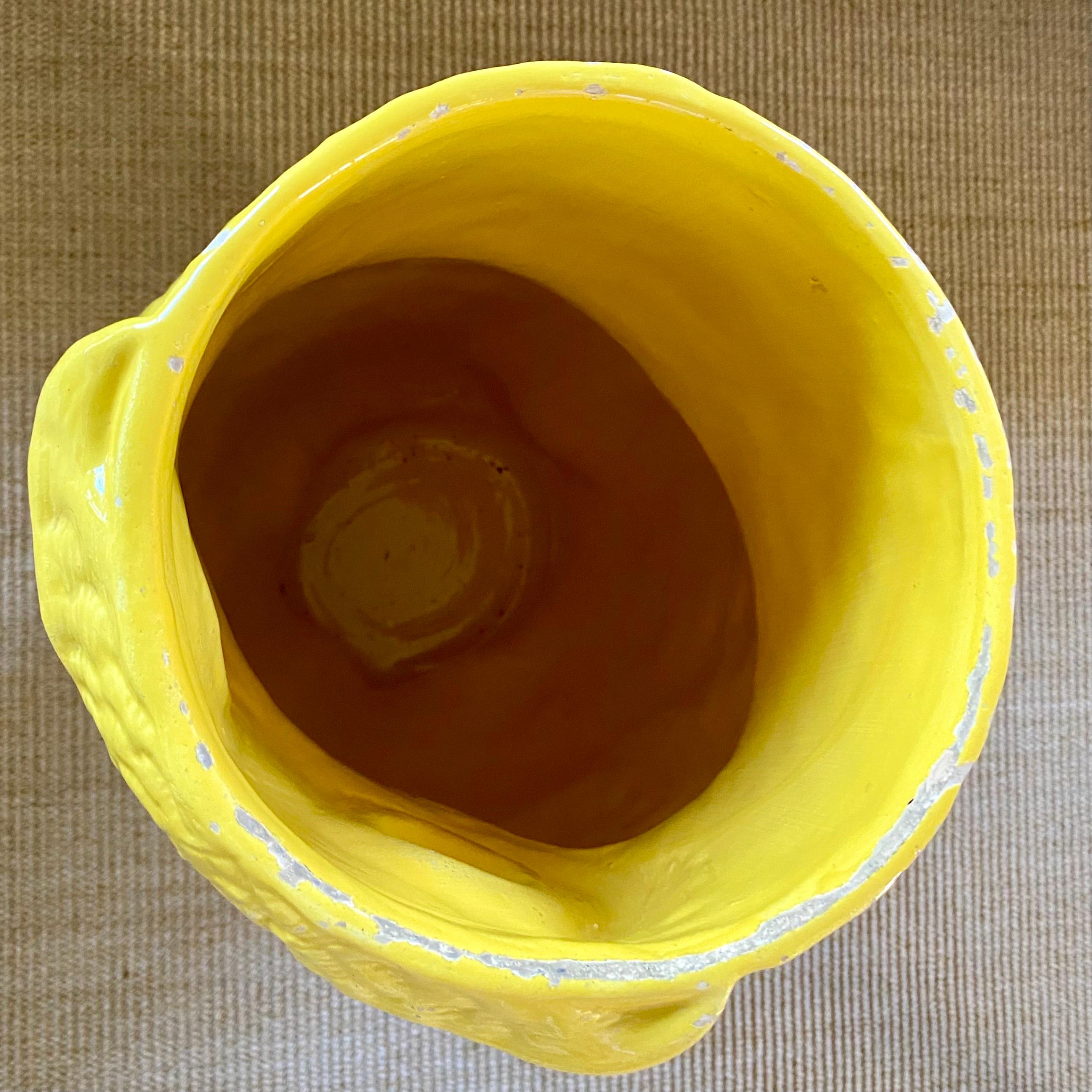 Large Midcentury Yellow Ceramic Pottery Owl Vase or Umbrella Holder For Sale 8