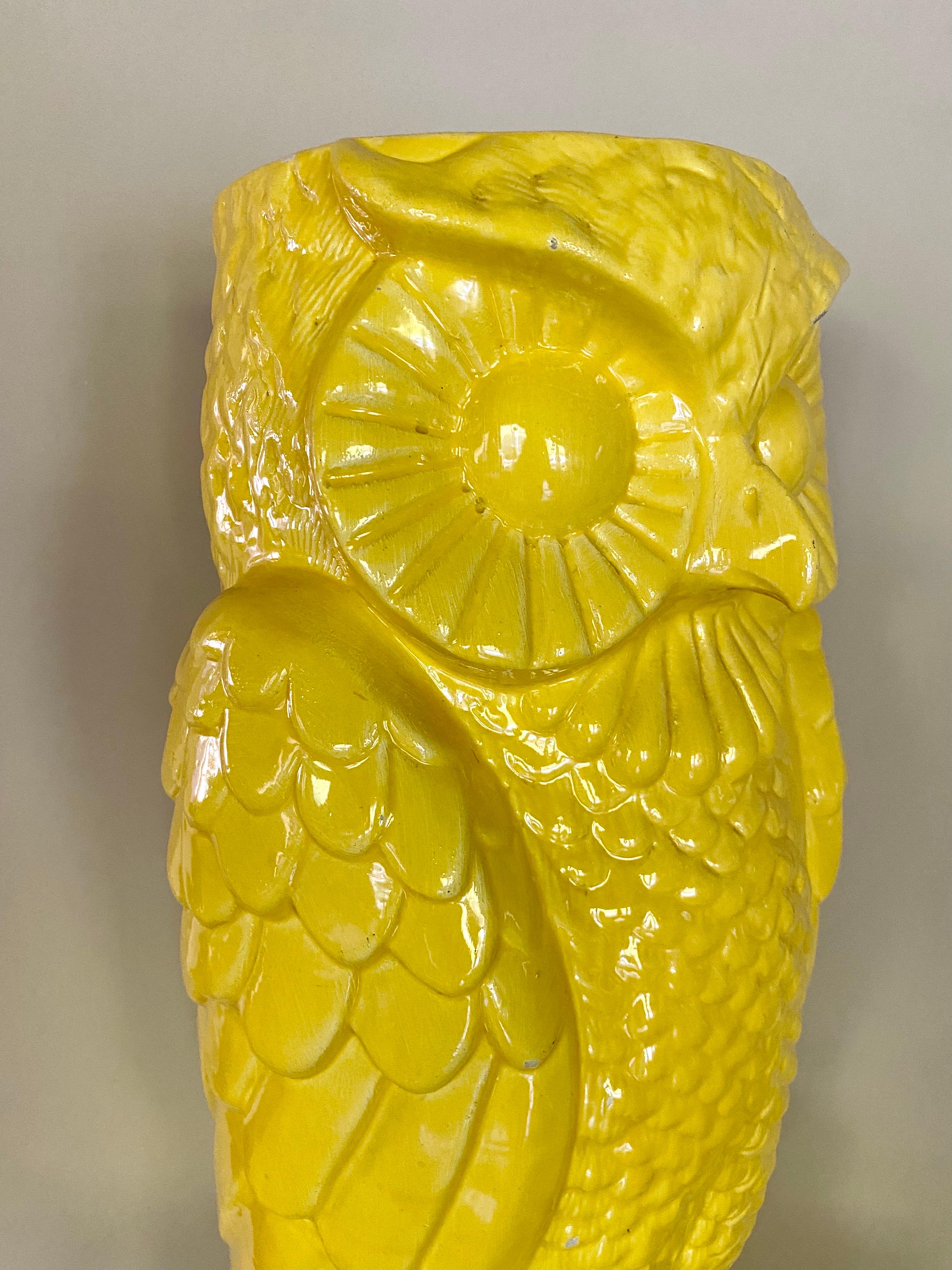 Large Midcentury Yellow Ceramic Pottery Owl Vase or Umbrella Holder For Sale 1