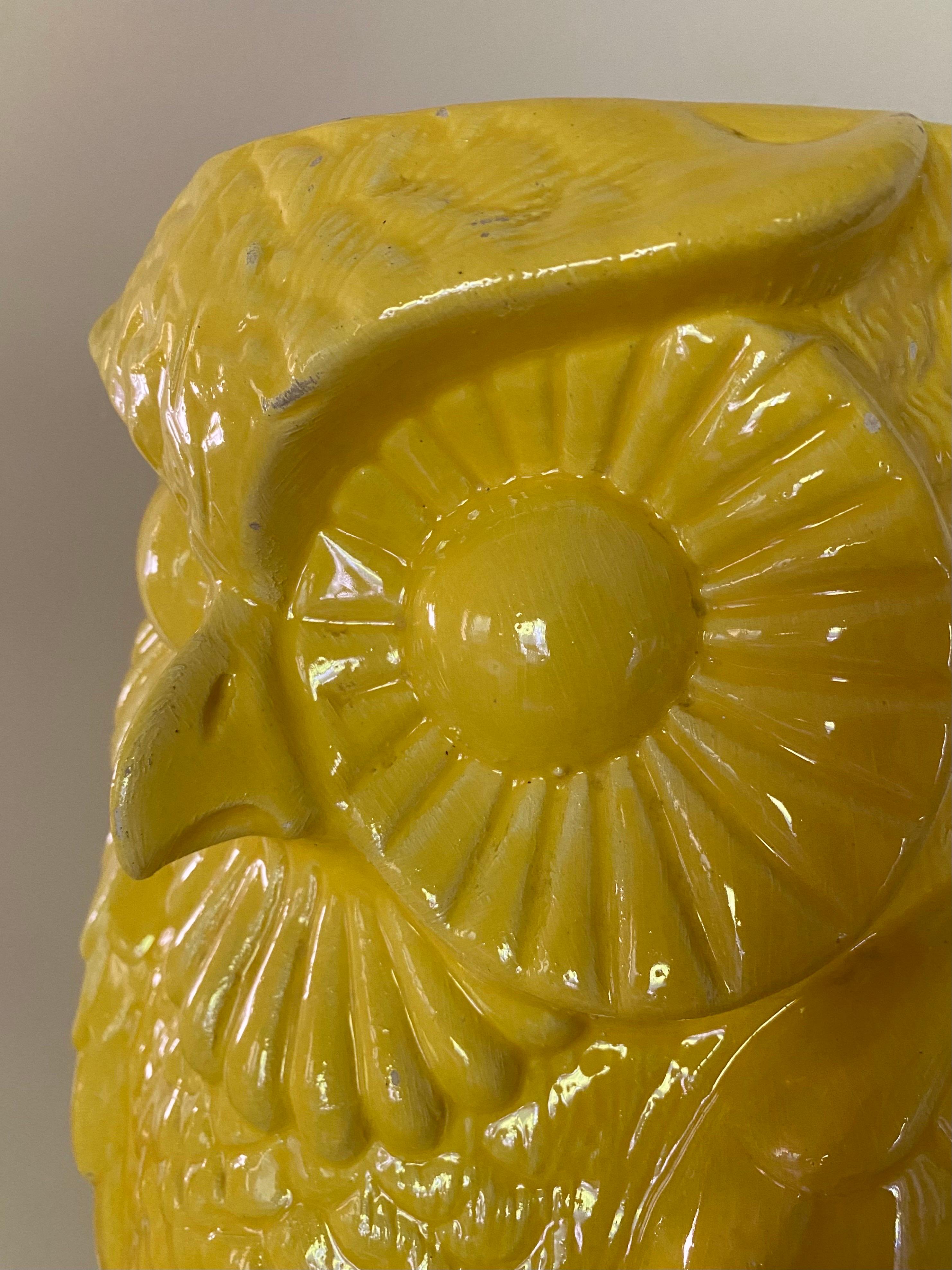 Large Midcentury Yellow Ceramic Pottery Owl Vase or Umbrella Holder For Sale 2