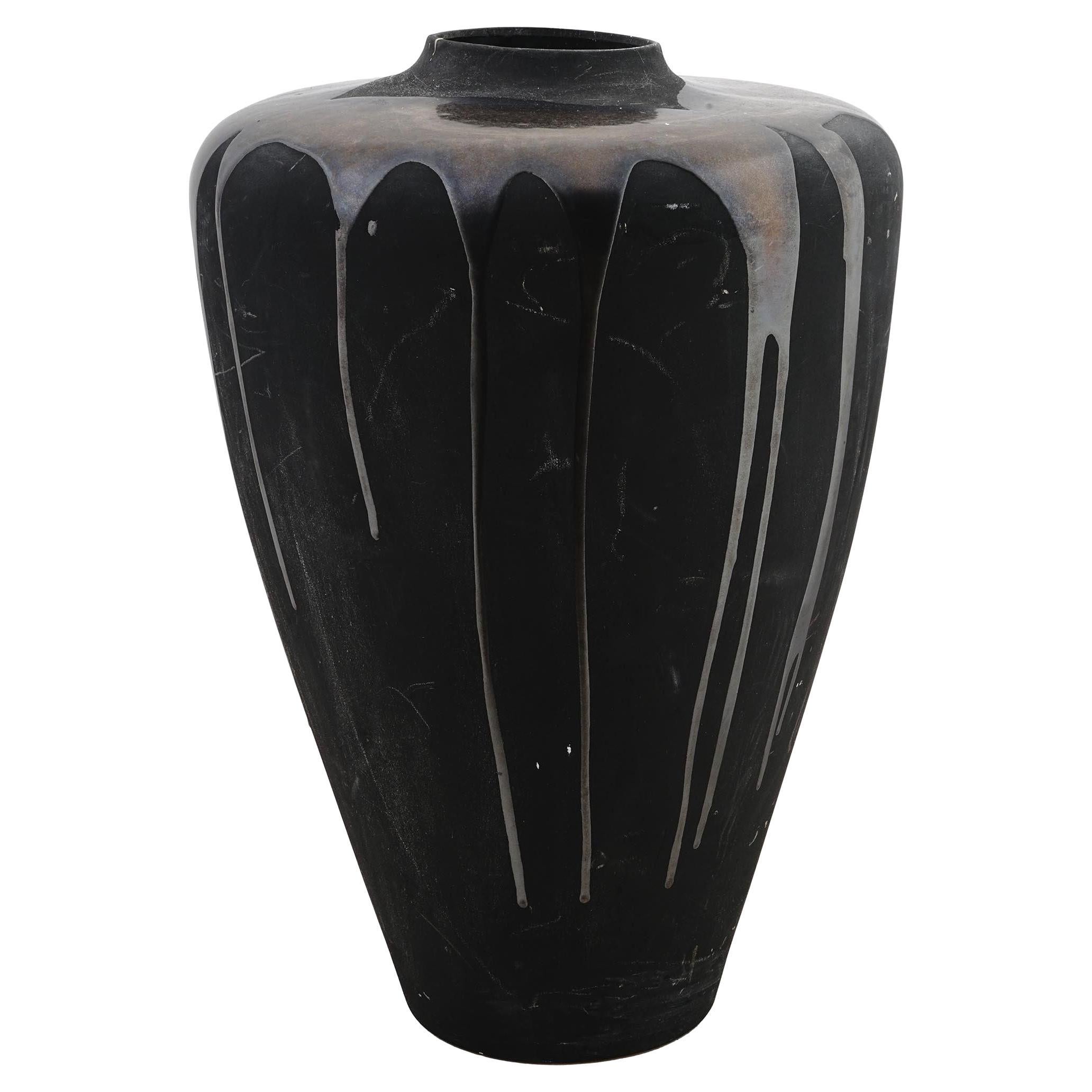 Large Mid-Centuyr Modern Iridescent Glazed Terracotta Vase For Sale