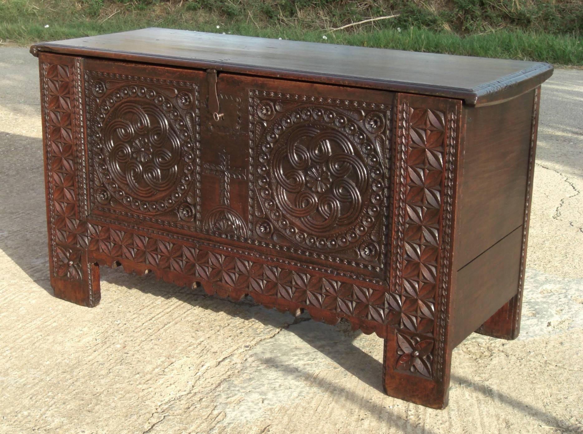 Large Mid-Late 17th Century Spanish Basque Arms Chest, Cherry and Chestnut 2