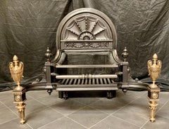 Large Mid Victorian 19th Century Iron & Bronze Fire Grate in the Georgian Manner
