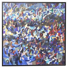 Großes abstraktes Öl auf Leinwand aus der Jahrhundertmitte, signiert und datiert, 1971
