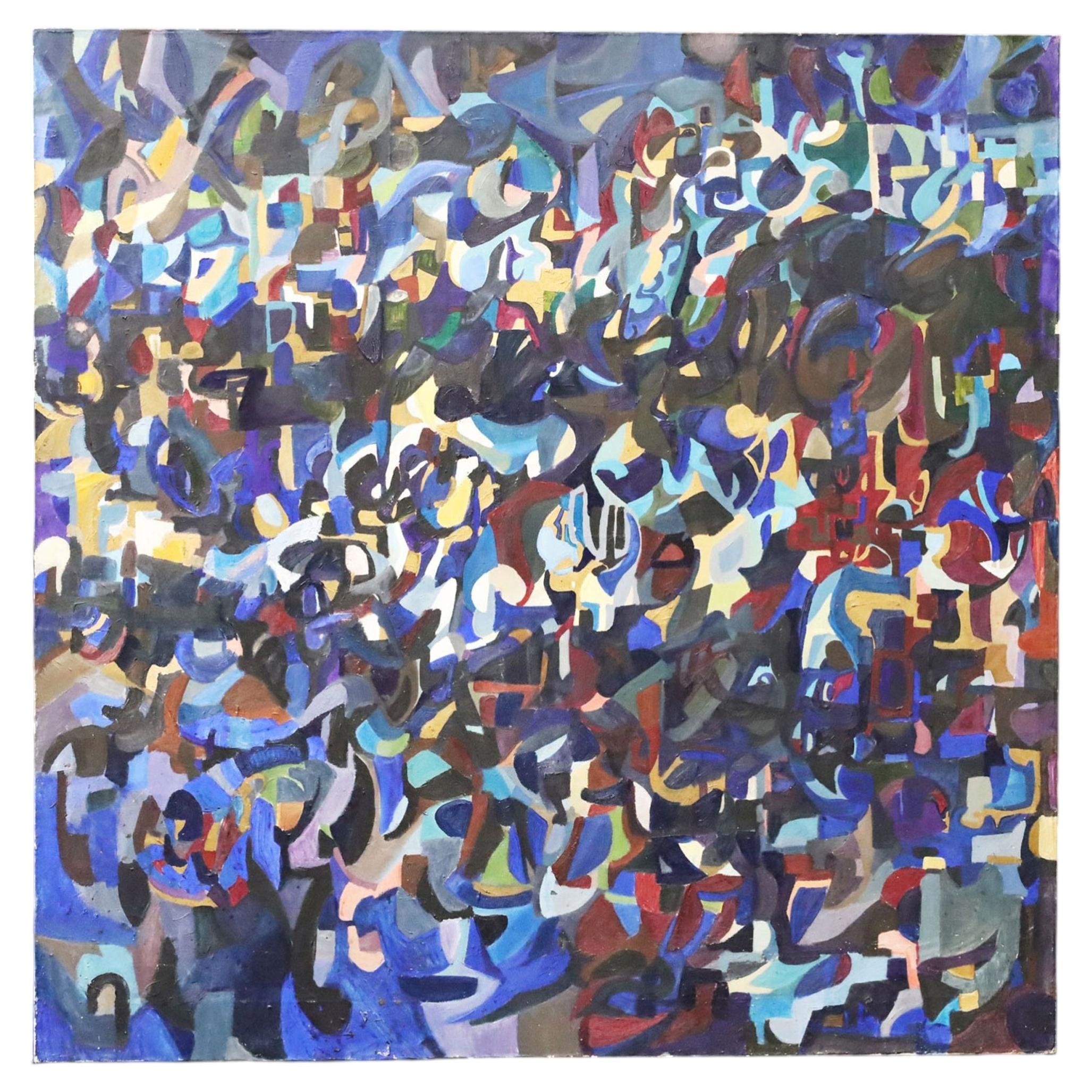 Large Midcentury Abstract Oil on Canvas Signed and Dated, 1971 For Sale