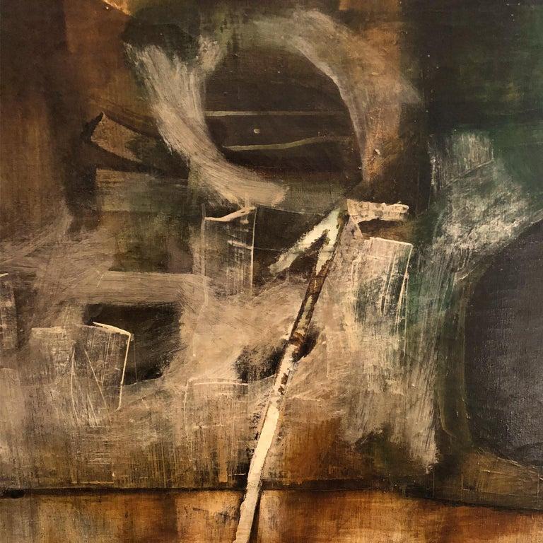 Large midcentury abstract oil painting in earth tones, USA, 1960s.
          