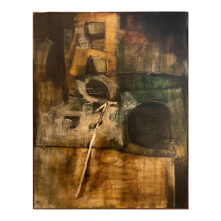 Large Midcentury Abstract Oil Painting in Earth Tones For Sale