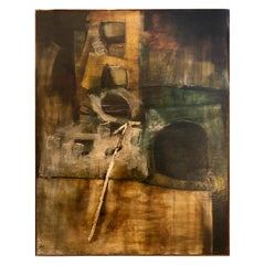 Large Midcentury Abstract Oil Painting in Earth Tones