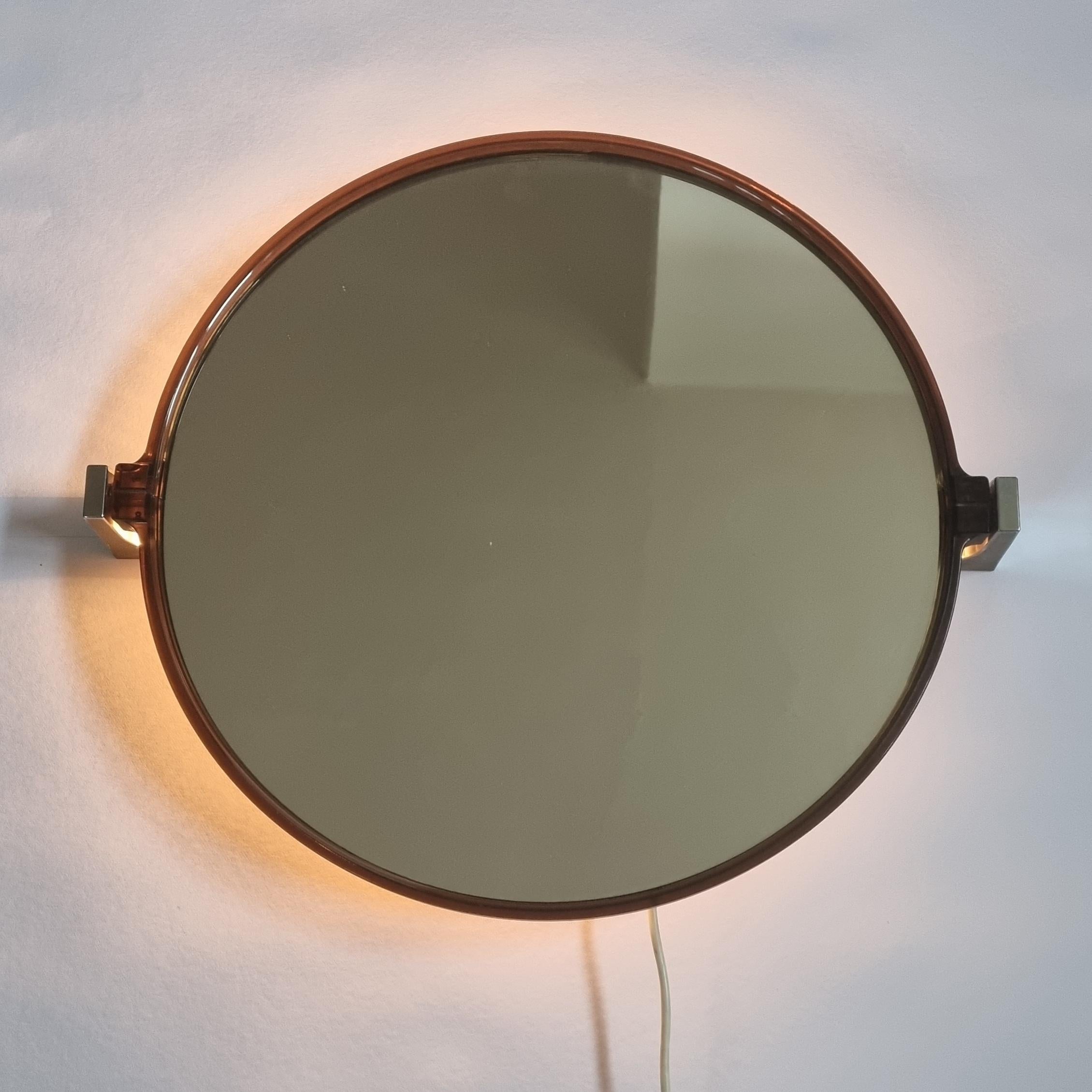 Italian Large Mid-Century Backlit Mirror Italy, 1970s