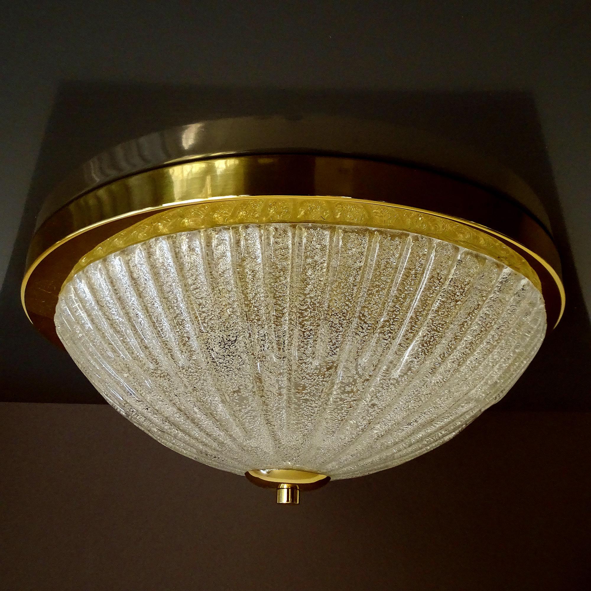 Mid Century Barovier Toso Style Ribbed Glass Flush Chandelier, 1960s For Sale 1