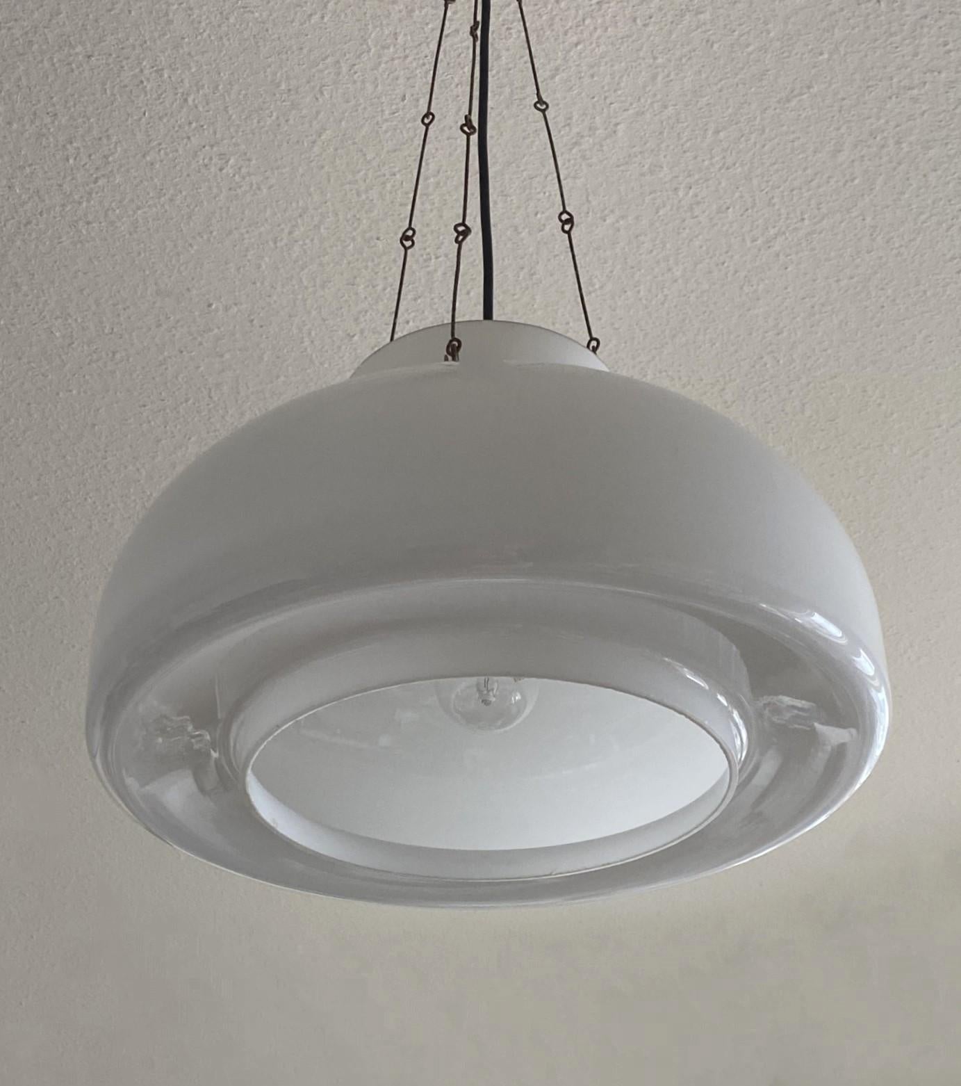 Large Midcentury Bauhaus Opaline Glass Pendant, Lantern, Germany, 1940-1949 For Sale 5