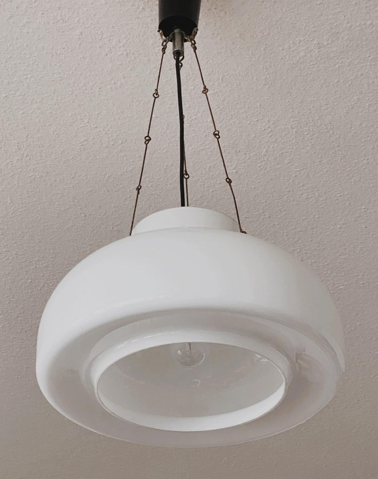Large Midcentury Bauhaus Opaline Glass Pendant, Lantern, Germany, 1940-1949 For Sale 7