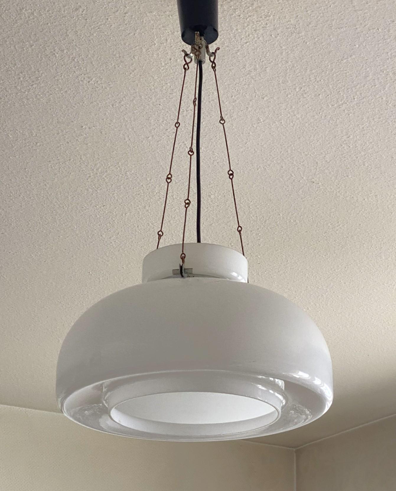 Large Midcentury Bauhaus Opaline Glass Pendant, Lantern, Germany, 1940-1949 In Good Condition For Sale In Frankfurt am Main, DE