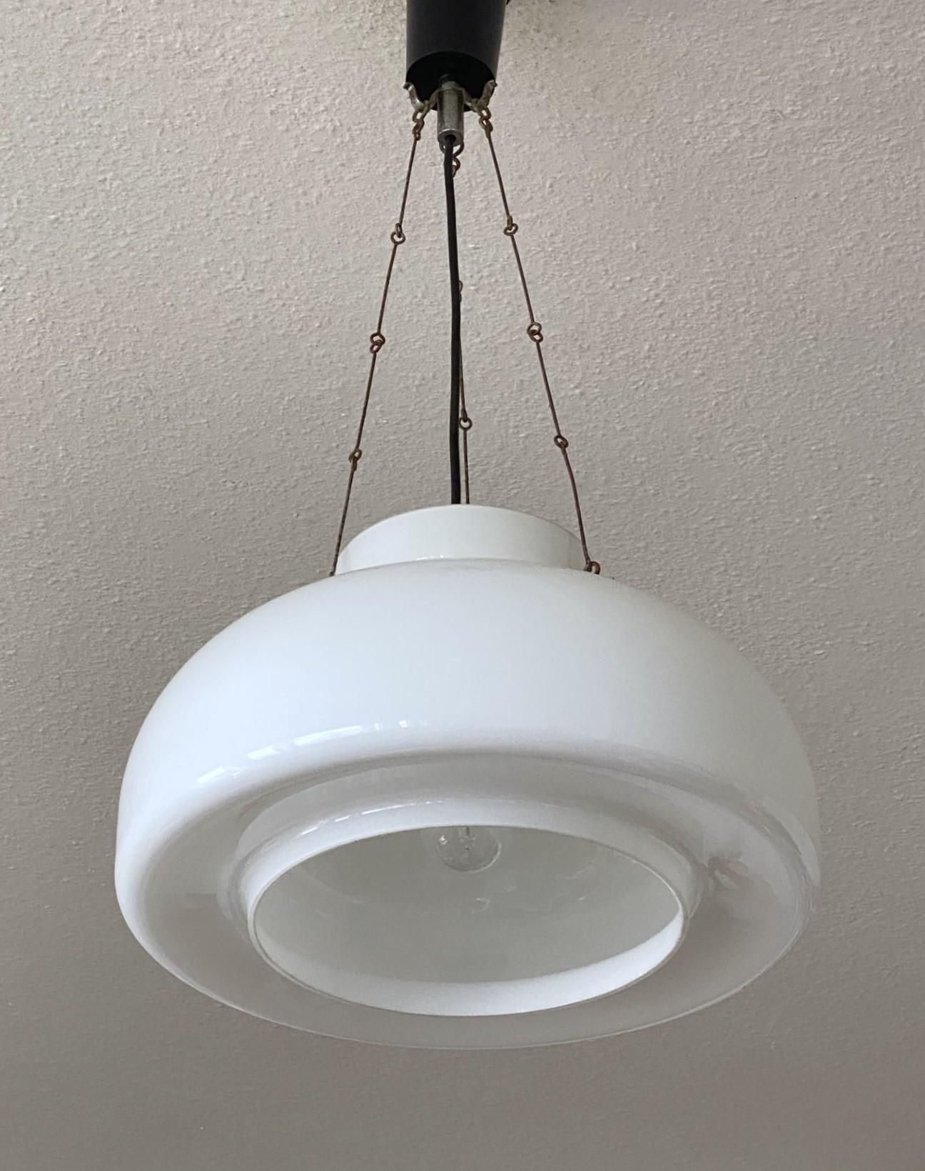 20th Century Large Midcentury Bauhaus Opaline Glass Pendant, Lantern, Germany, 1940-1949 For Sale