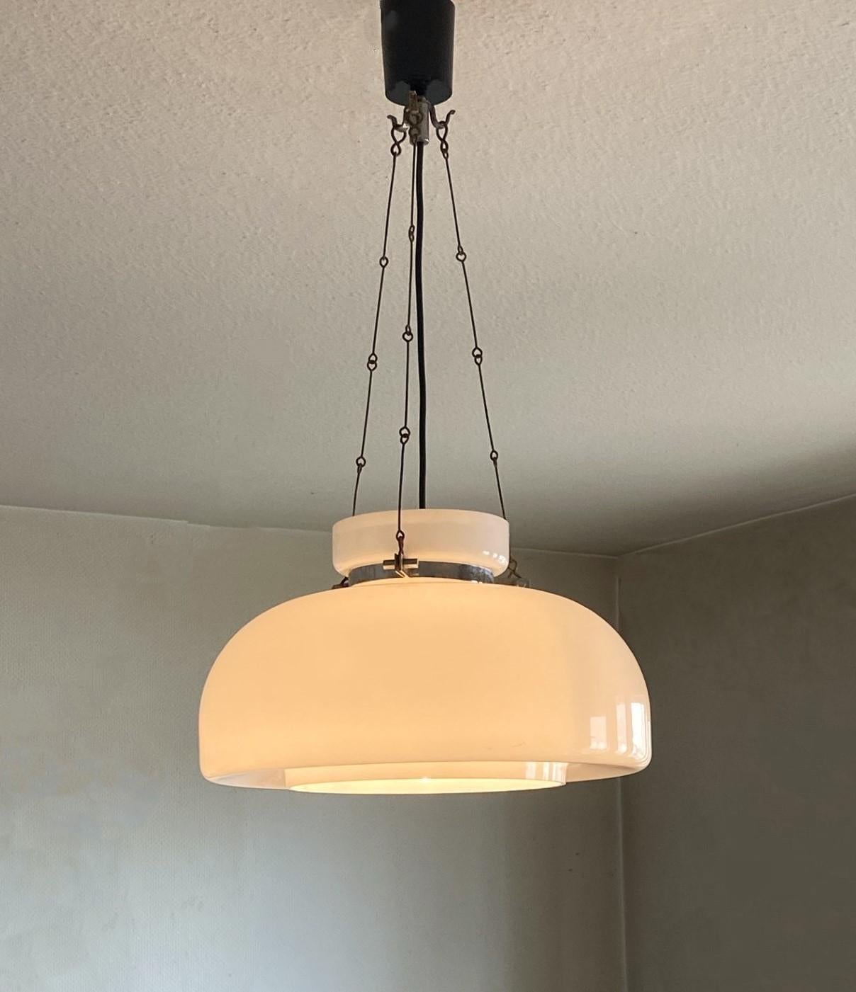 Large Midcentury Bauhaus Opaline Glass Pendant, Lantern, Germany, 1940-1949 For Sale 2