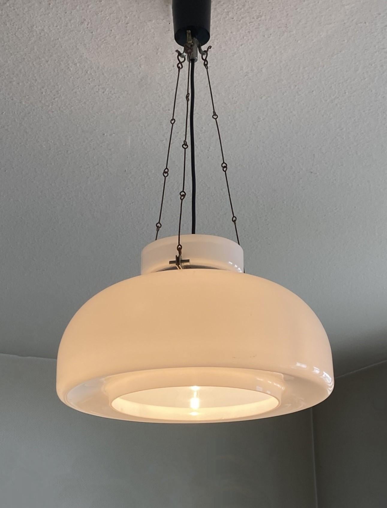 Large Midcentury Bauhaus Opaline Glass Pendant, Lantern, Germany, 1940-1949 For Sale 3