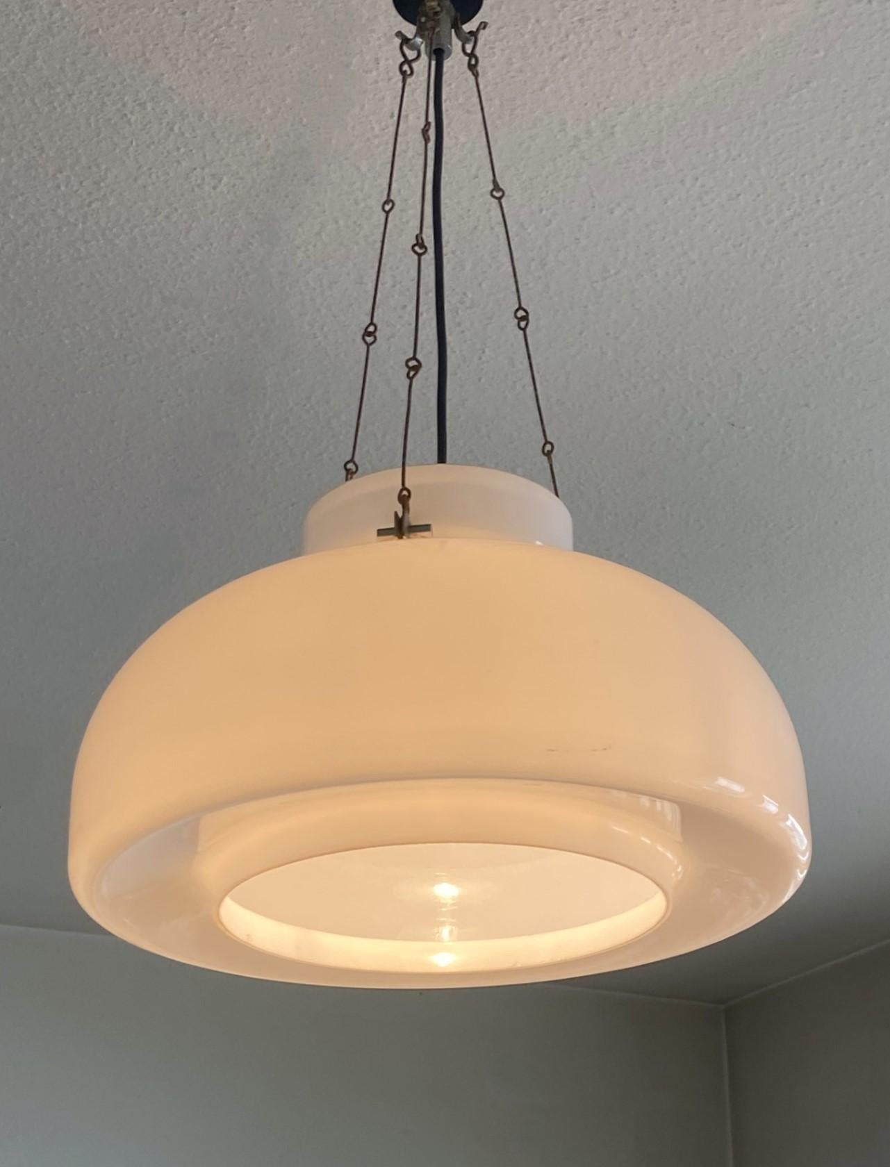 Large Midcentury Bauhaus Opaline Glass Pendant, Lantern, Germany, 1940-1949 For Sale 4