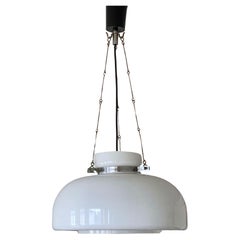 Large Midcentury Bauhaus Opaline Glass Pendant, Lantern, Germany, 1940-1949