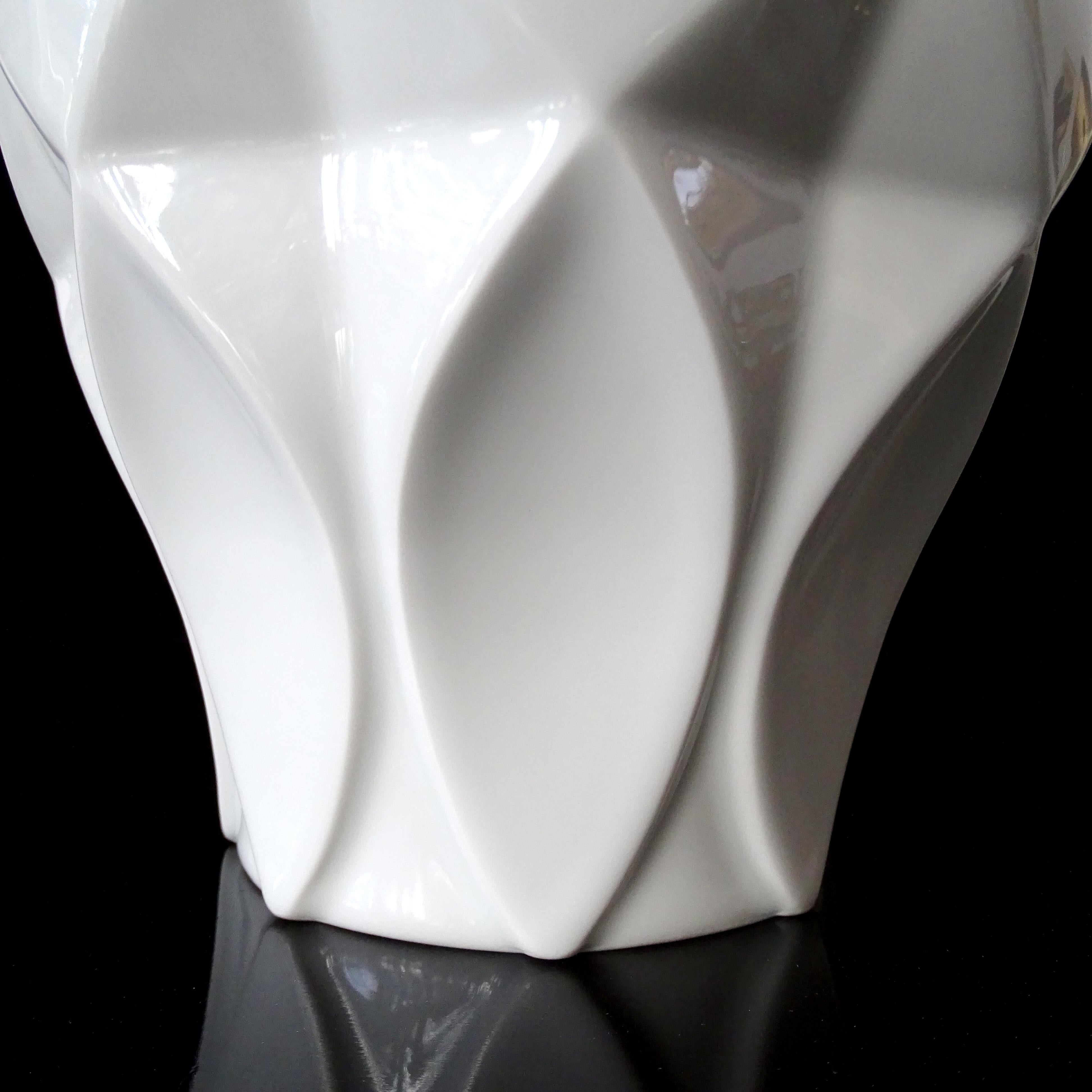 Large Midcentury Royal Tettau White Architectonic Vase Losange Pattern, 70s 7