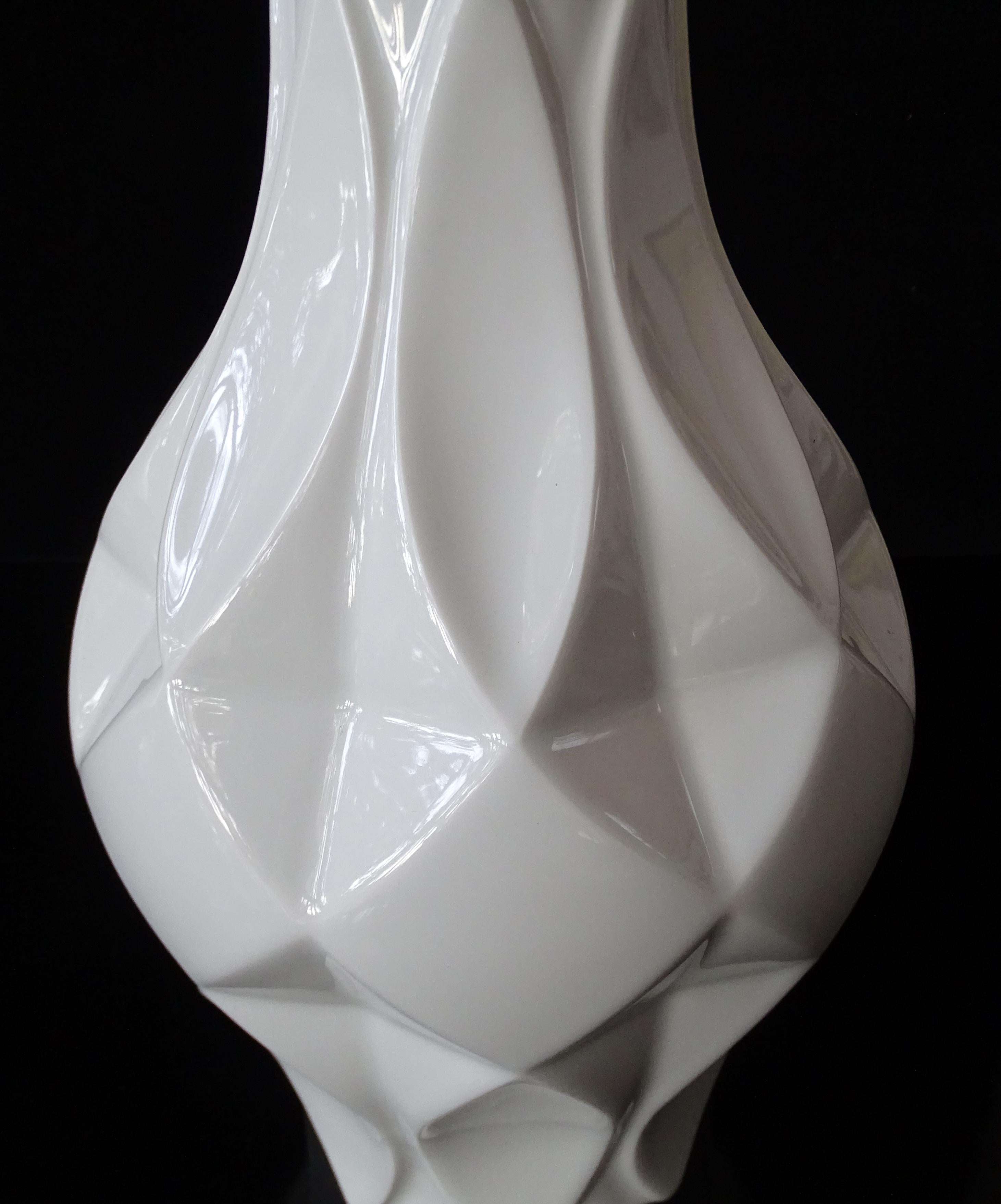 Large Midcentury Royal Tettau White Architectonic Vase Losange Pattern, 70s 5