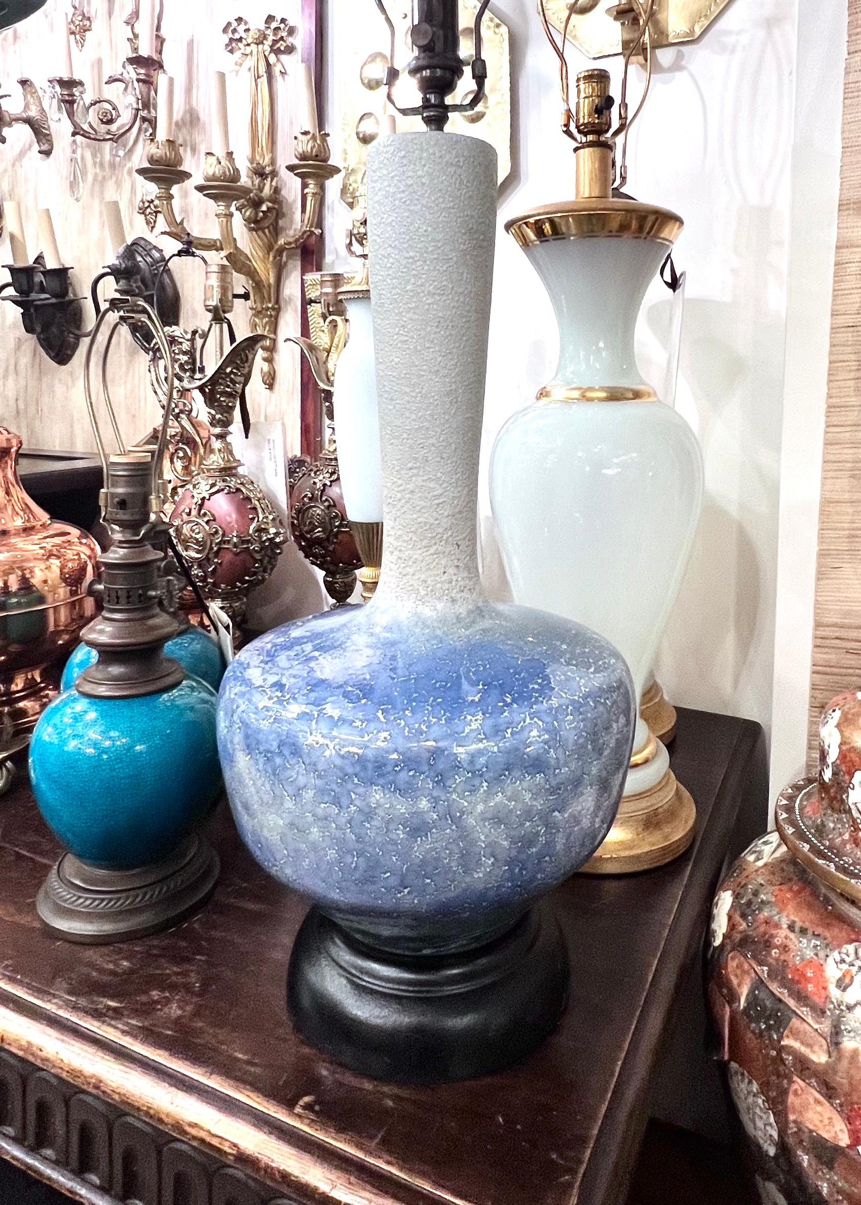 Mid-20th Century Large Midcentury Blue Ceramic Lamp For Sale