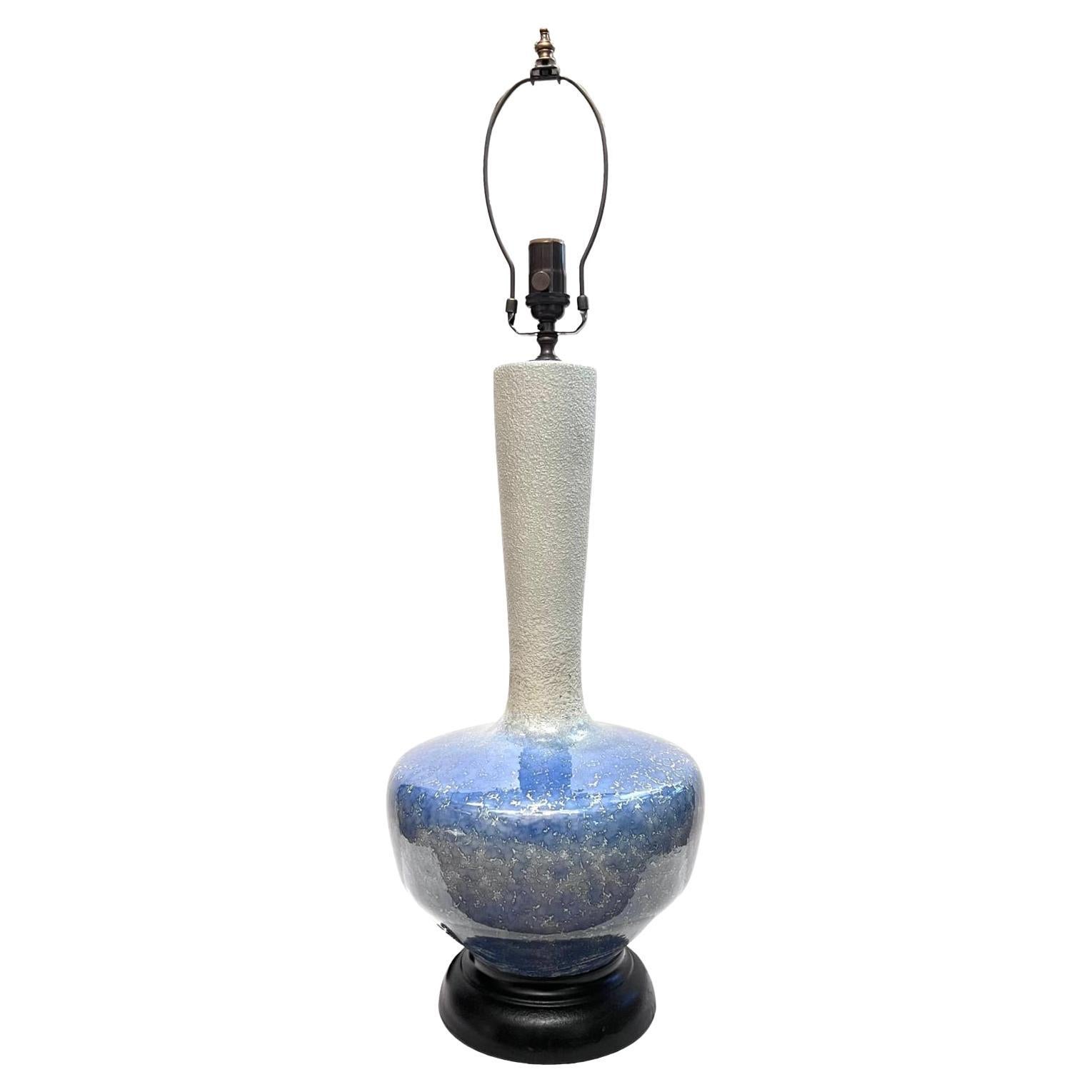 Large Midcentury Blue Ceramic Lamp For Sale