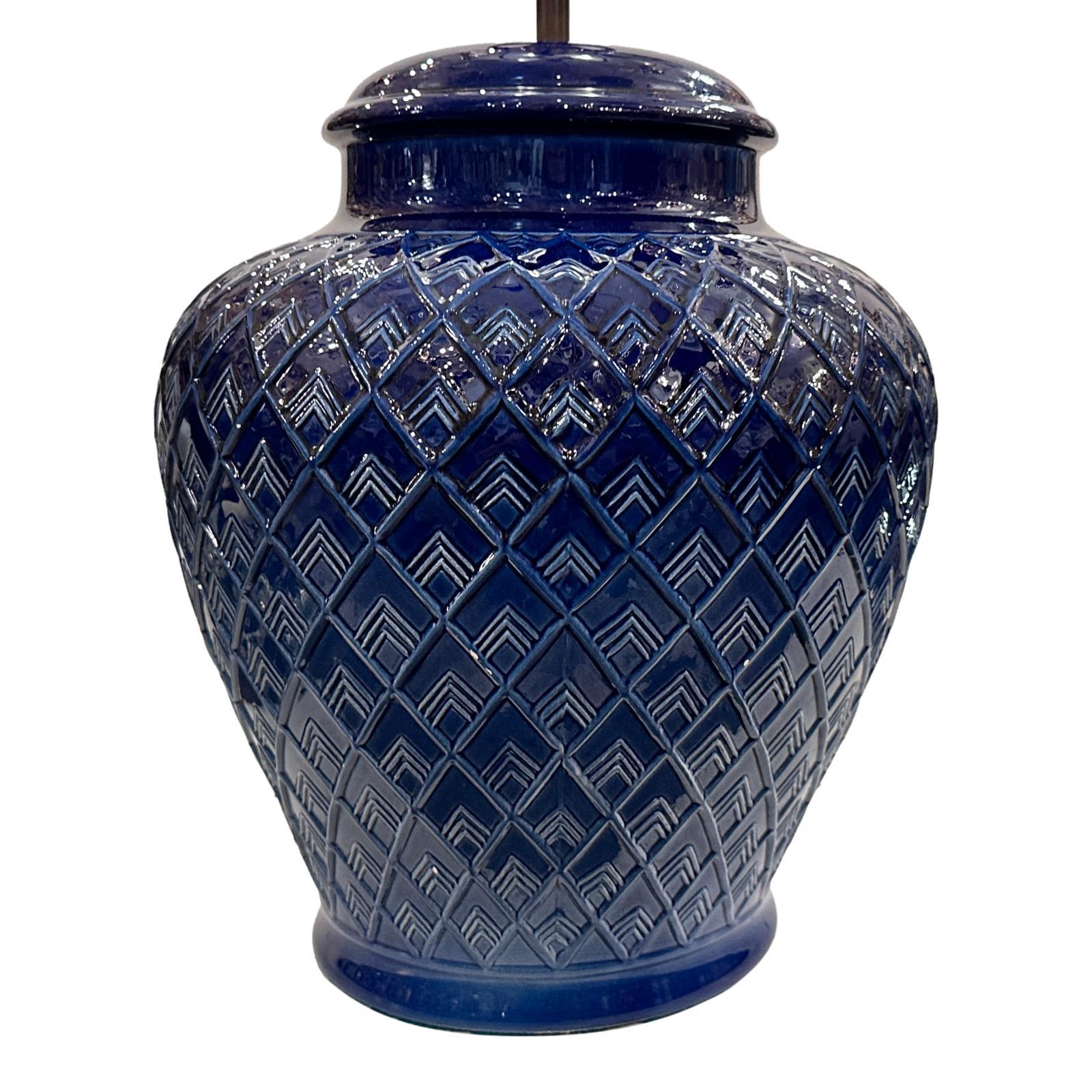 Large Midcentury Blue Lamp In Good Condition For Sale In New York, NY