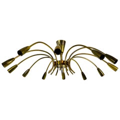 Large Midcentury Brass 12-Arm Sputnik Chandelier by Kalmar, 1950s