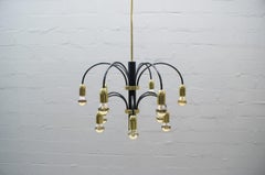 Large Midcentury Brass and Black Pendant Sputnik Lamp, Germany, 1970s