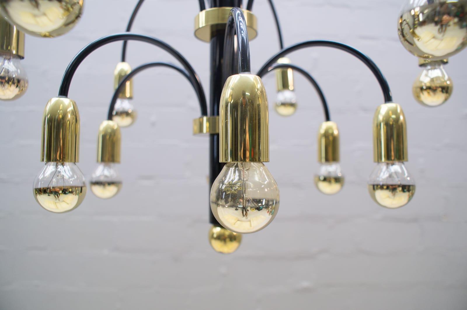 Late 20th Century Large Midcentury Brass and Black Pendant Sputnik Lamp, Germany, 1970s For Sale