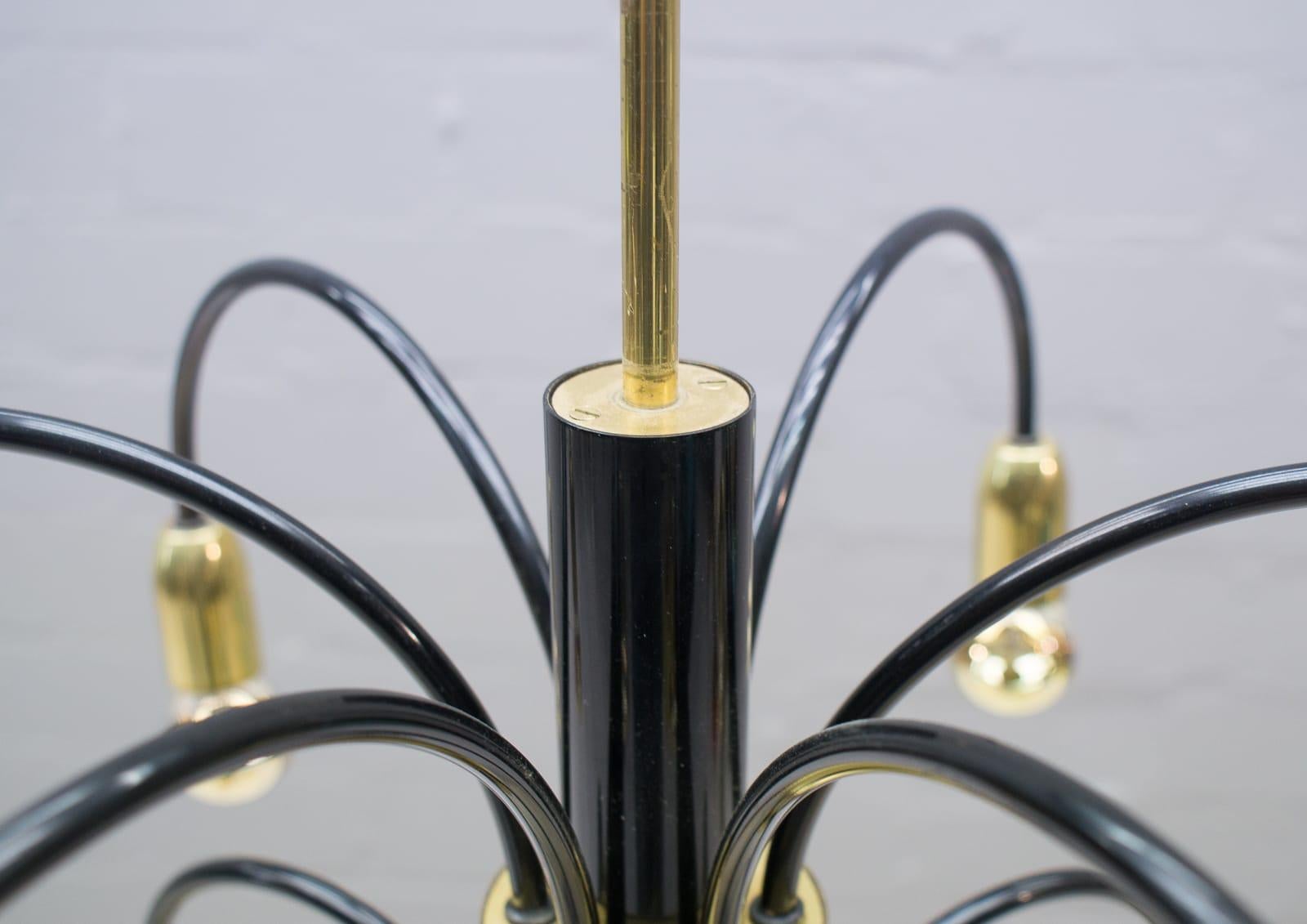 Large Midcentury Brass and Black Pendant Sputnik Lamp, Germany, 1970s For Sale 1