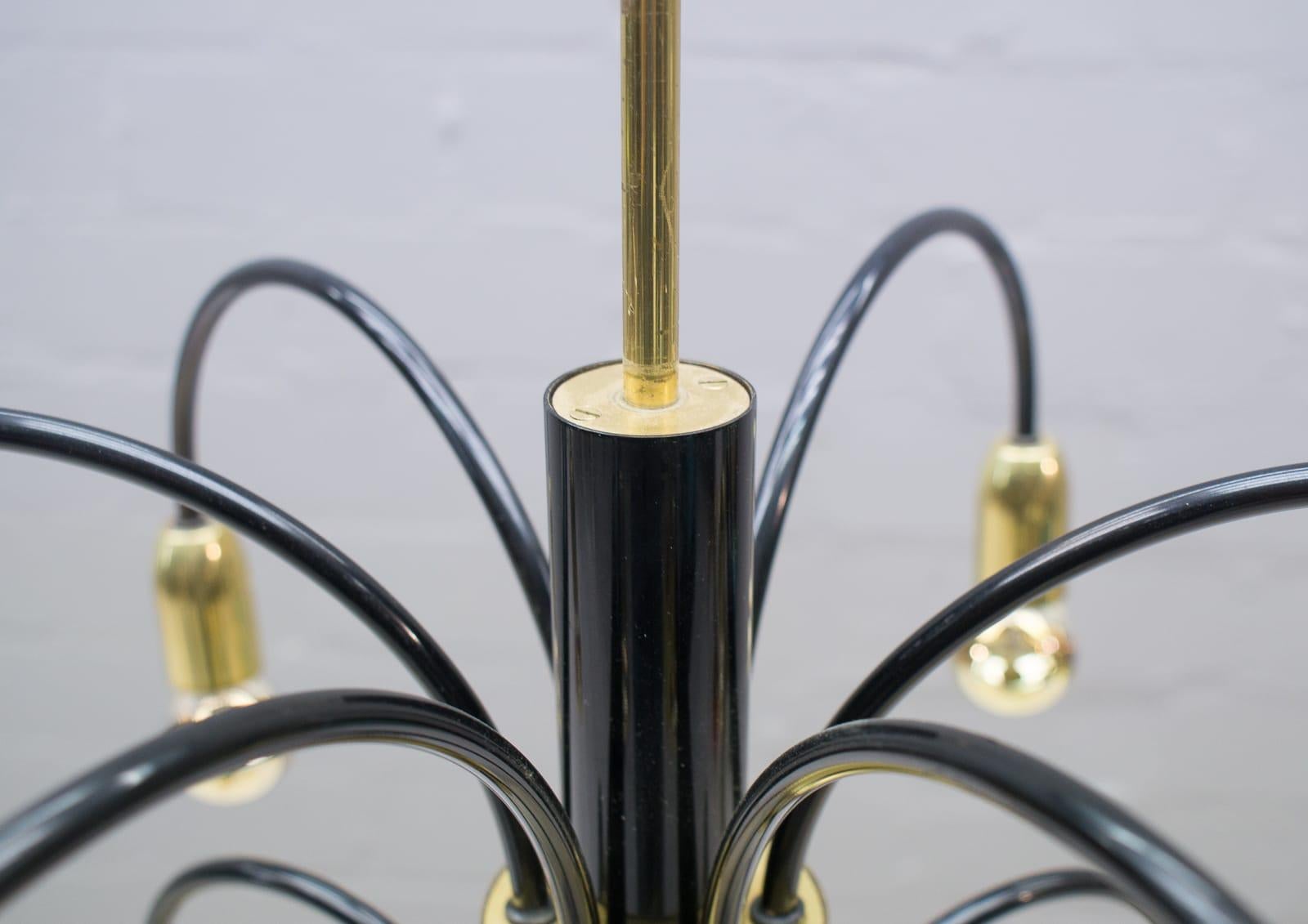 Large Midcentury Brass and Black Pendant Sputnik Lamp, Germany, 1970s For Sale 2