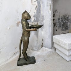 Large midcentury brass cat butler floorstanding sculpture, after Giacometti