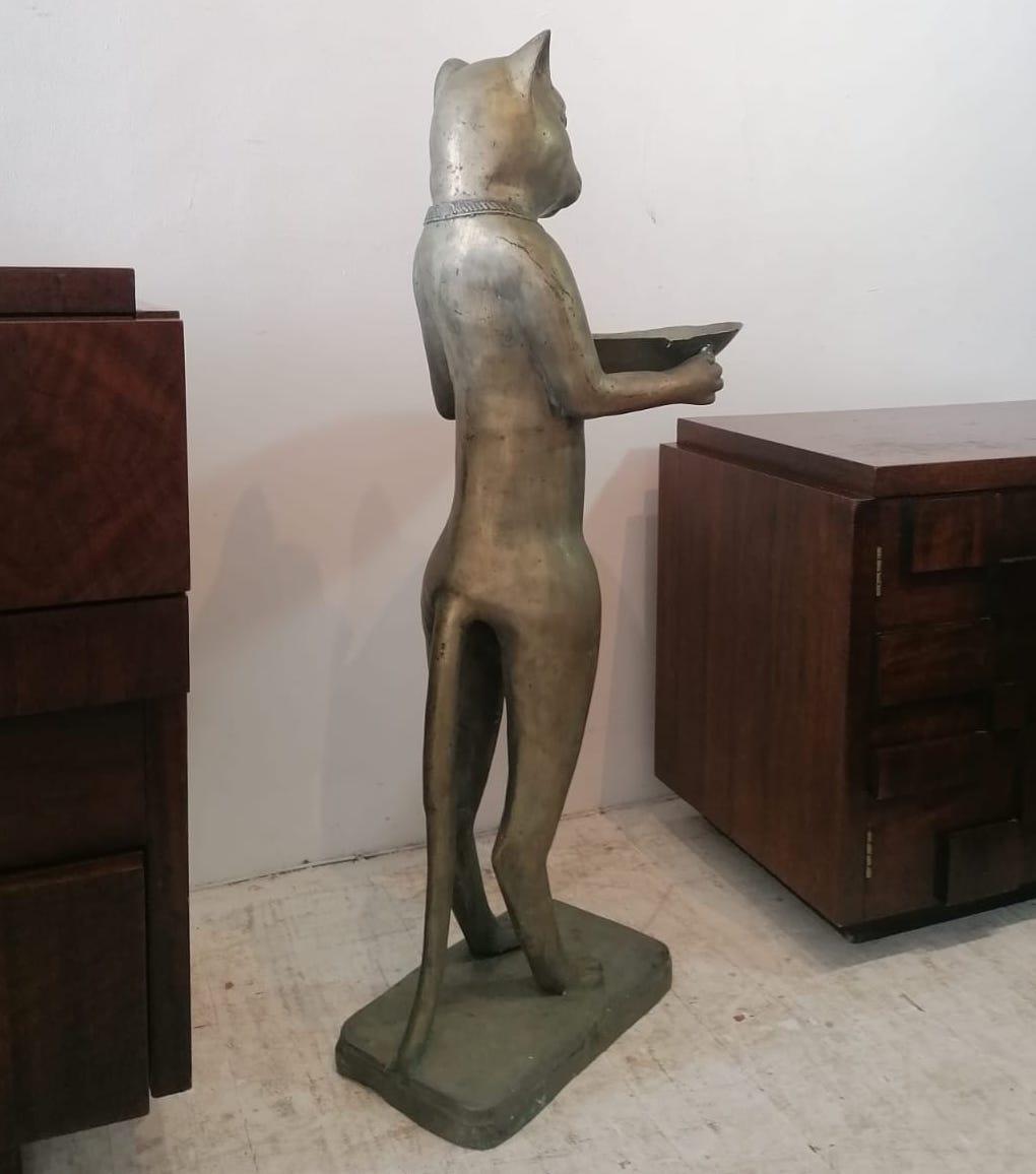 20th Century Large midcentury brass cat butler floorstanding sculpture, after Giacometti For Sale