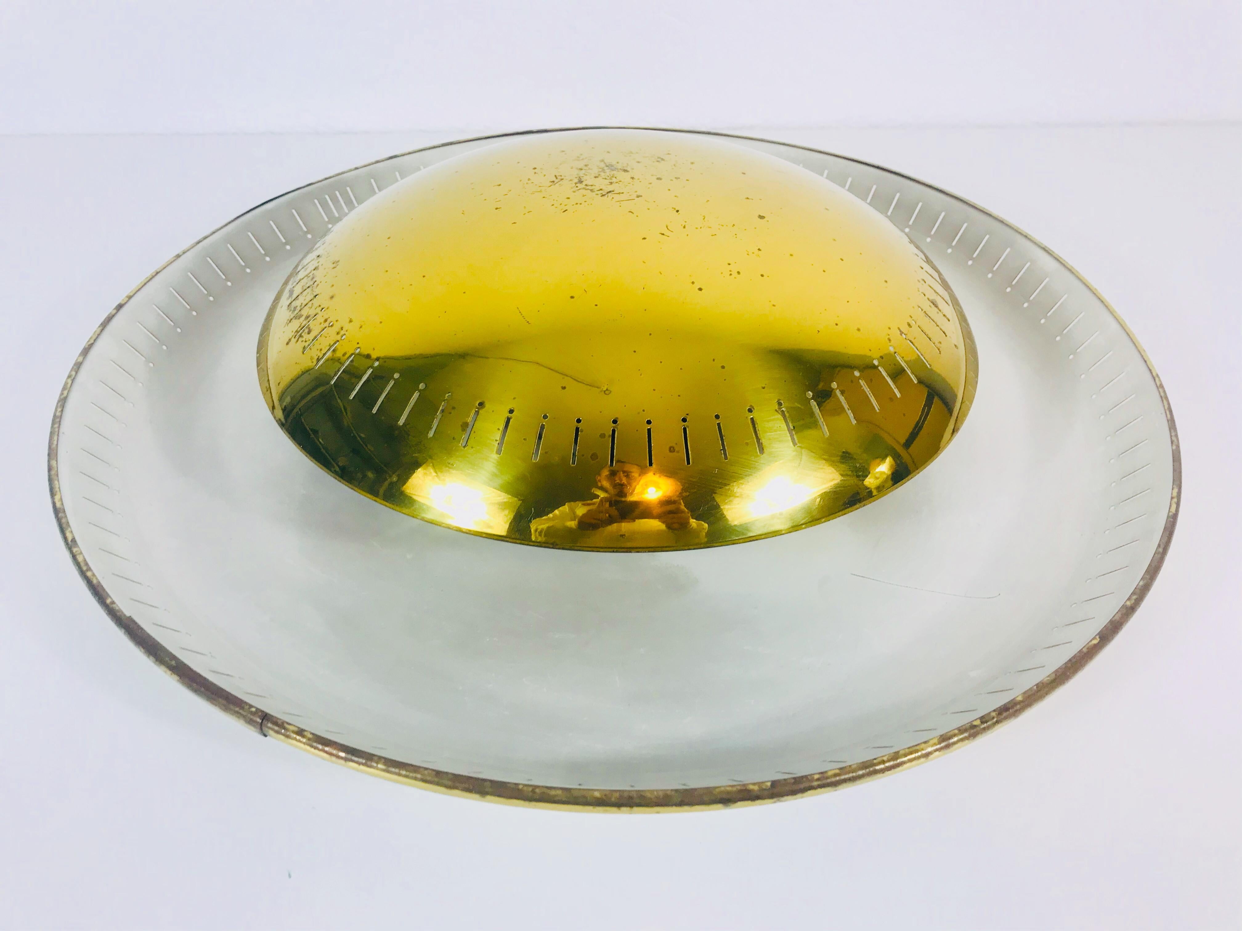Mid-20th Century Large Midcentury Brass Flush Mount or Wall Lamp by Hillebrand Leuchten, 1960s For Sale