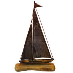 Vintage Large Midcentury Brass Sailboat Sculpture on Onyx Base by Demott