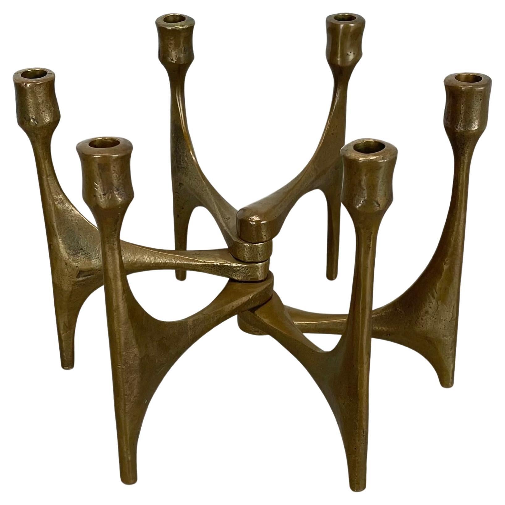 Large Midcentury Brutalist Bronze Candleholder by Michael Harjes, Germany, 1960